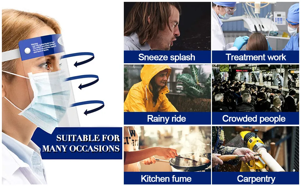 10 PCS Face Shield with Elastic Band and Transparent Visor Breathable and Reusable to Protect Eyes, Mouth, and Face for Adults