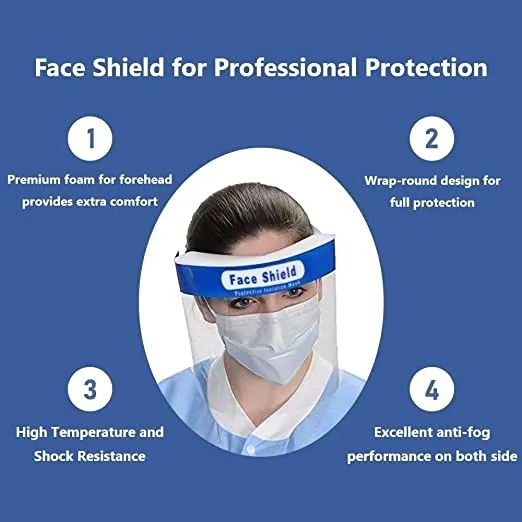 10 PCS Face Shield with Elastic Band and Transparent Visor Breathable and Reusable to Protect Eyes, Mouth, and Face for Adults