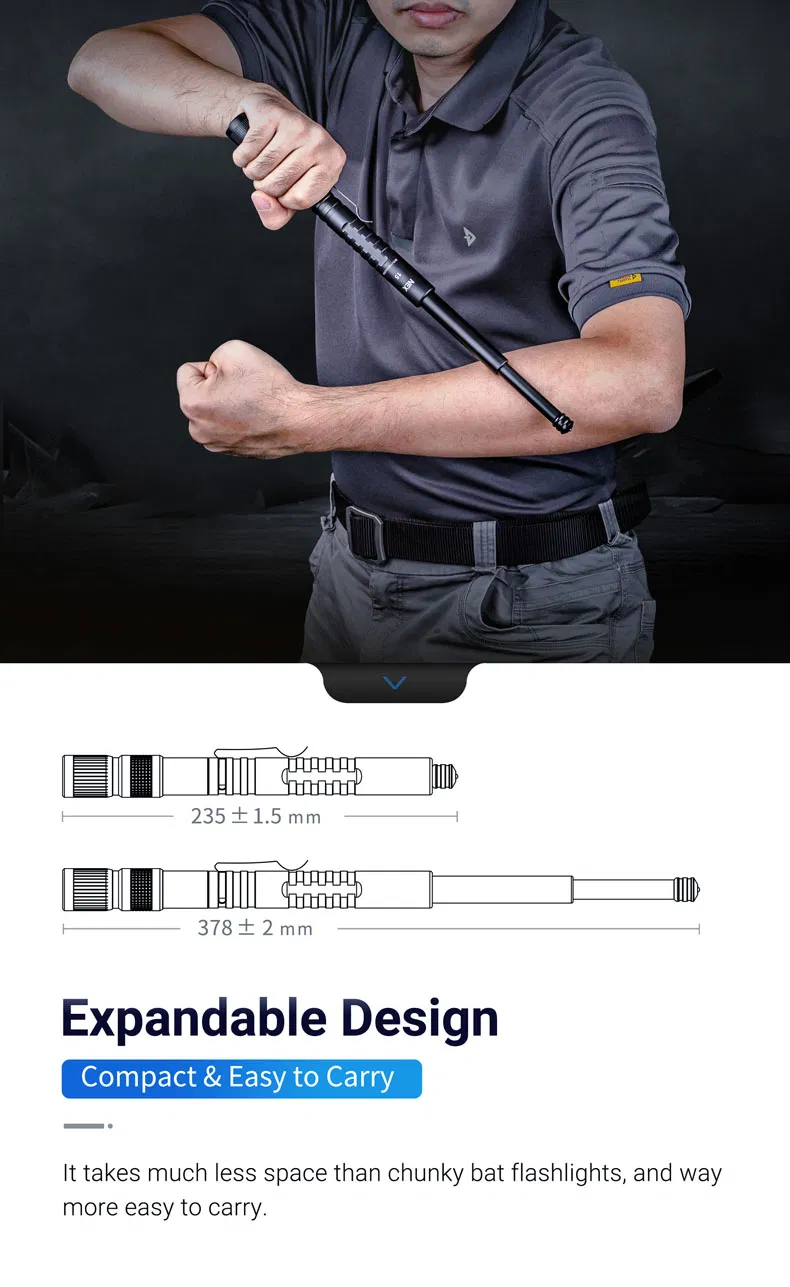 15 Inch Police Baton with LED Flashlight Baton Defense Light Baton