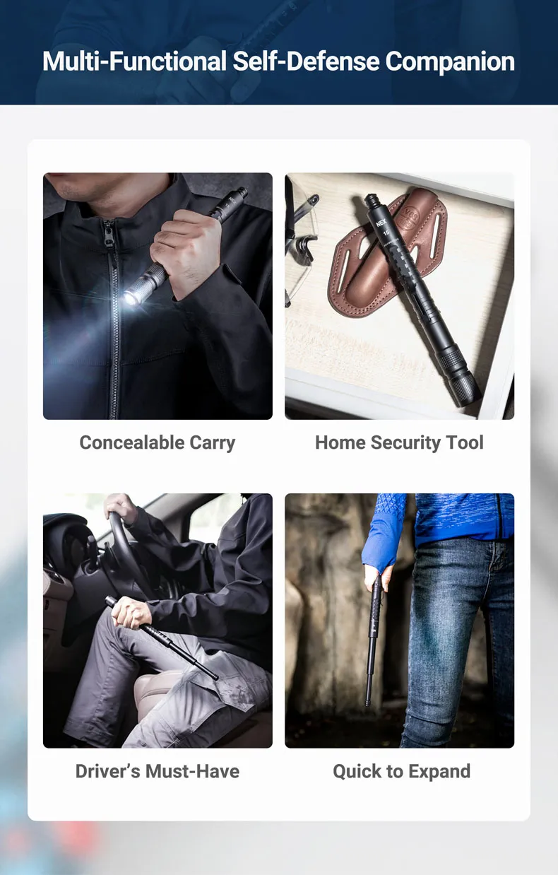 15 Inch Police Baton with LED Flashlight Baton Defense Light Baton