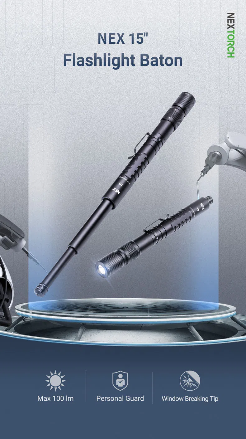 15 Inch Police Baton with LED Flashlight Baton Defense Light Baton