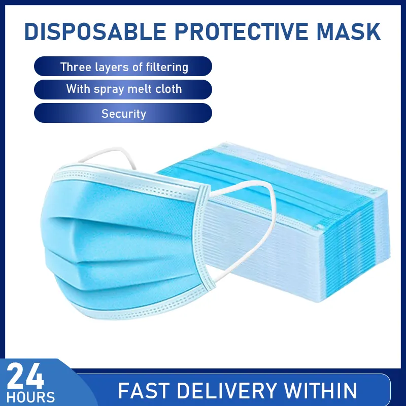 20/30/40/50/100PCS Non-Woven 3 Layers Disposable Mask Breathable Face Mouth Mask Kids Adult Ear Loop Filter 2020