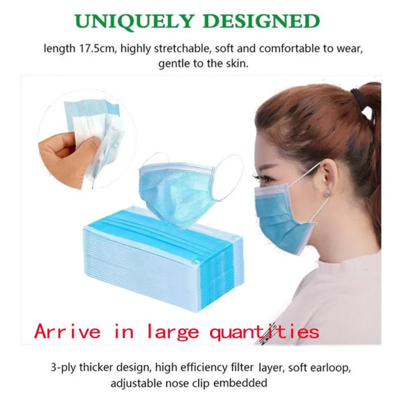 20/30/40/50/100PCS Non-Woven 3 Layers Disposable Mask Breathable Face Mouth Mask Kids Adult Ear Loop Filter 2020