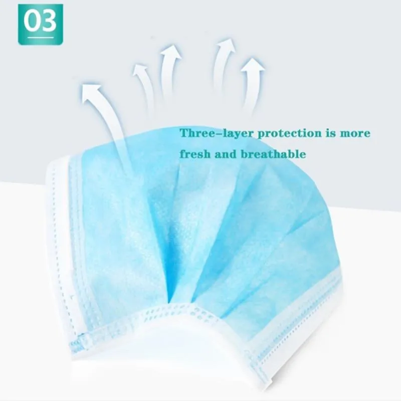 20/30/40/50/100PCS Non-Woven 3 Layers Disposable Mask Breathable Face Mouth Mask Kids Adult Ear Loop Filter 2020