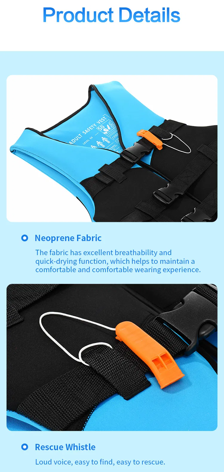 2021 Baizhou Newest Buoyancy Manufacturing EPE Neoprene Foam Life Jacket OEM Safety Vest