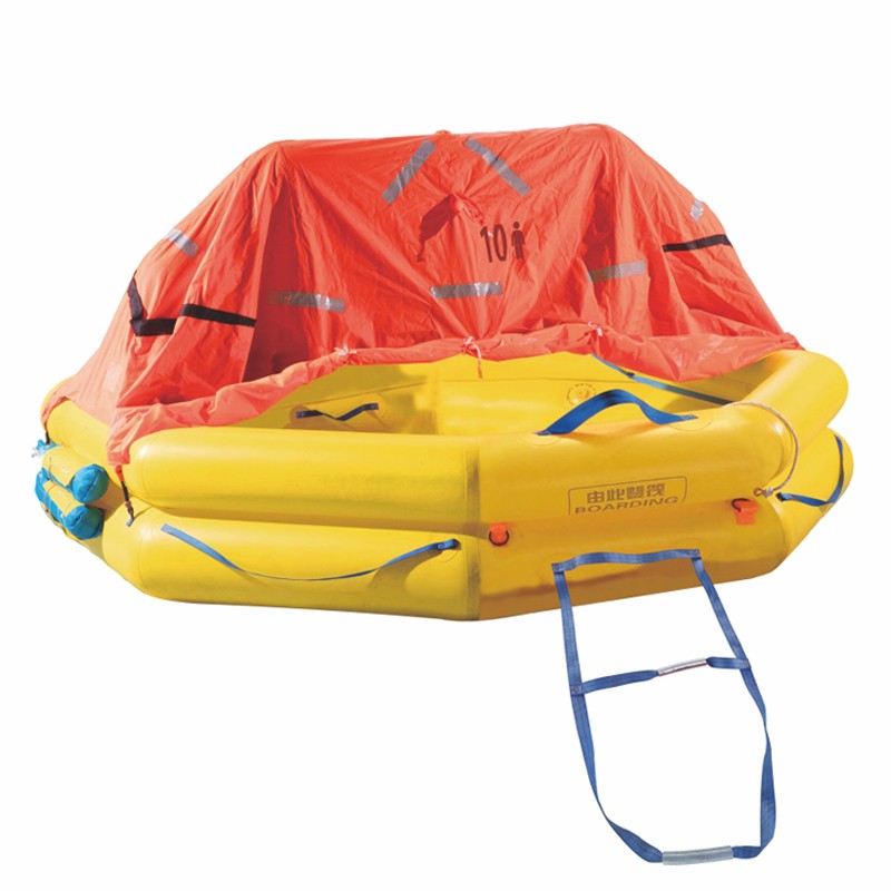 What are the key features and safety mechanisms of a modern inflatable liferaft?
