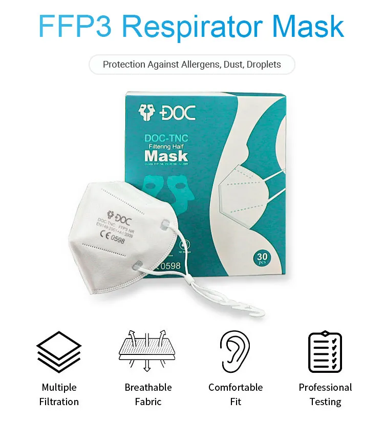 24 Hour Online CE0598 5ply High Filtration Protective Disposable FFP3 Nr Masks En149