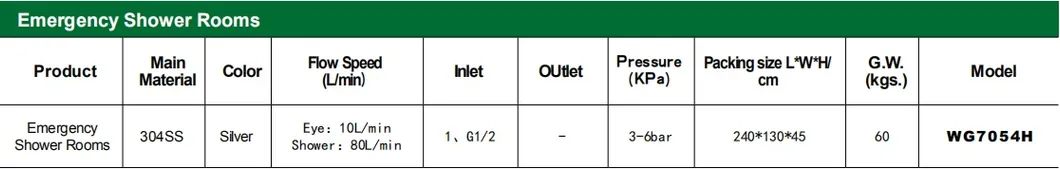 304ss, Silver, 3-6bar, Emergency Shower Room (WG7054H)