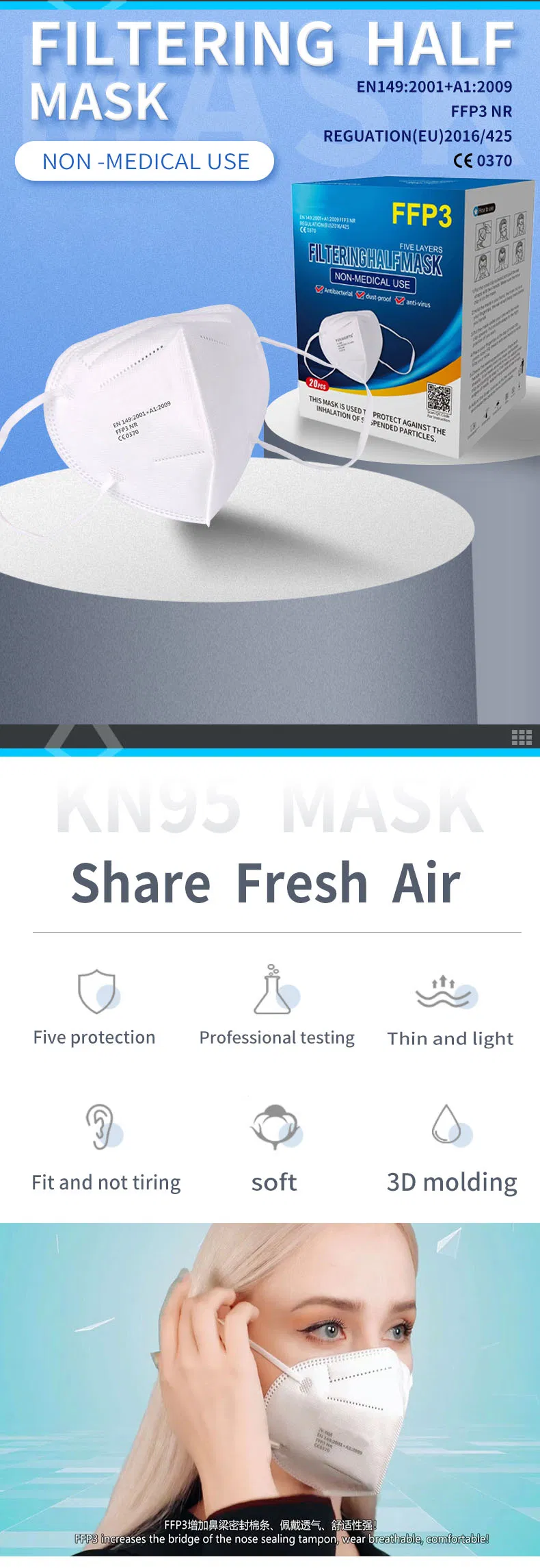 Ear Loop Flat-Fold Disposable Face Mask Half Mask for Adult by Kinpack