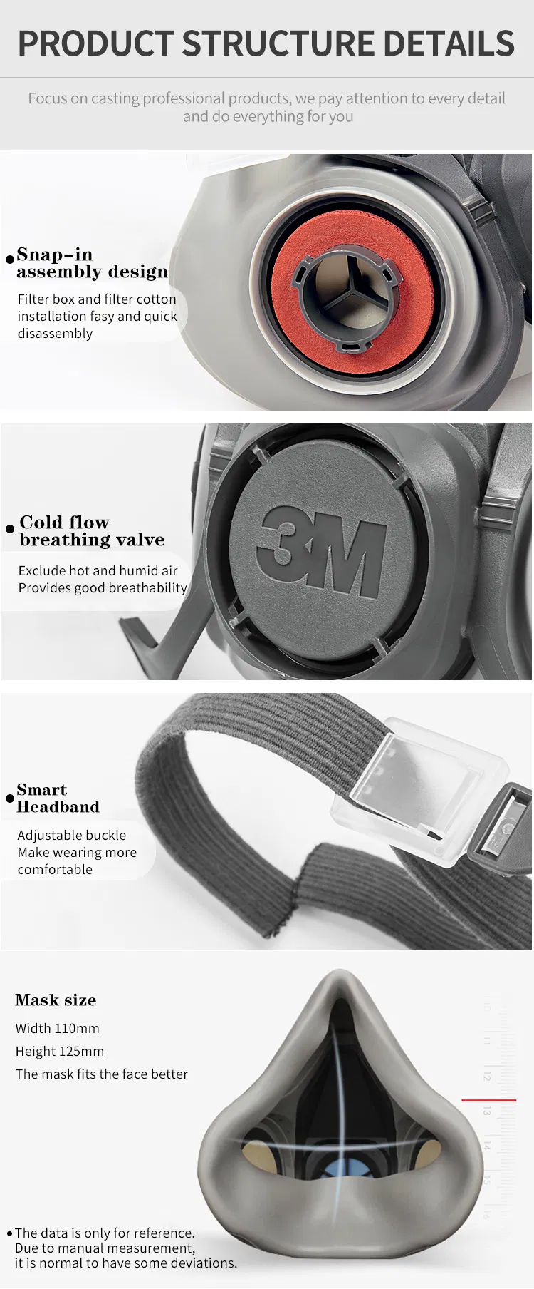 Half Face Chemical Facepiece Reusable Half Face Respirator Anti Industrial Construction Dust Gas Mask, 6200, 6800 7502, Half Face Mask, Full Gas Respirator