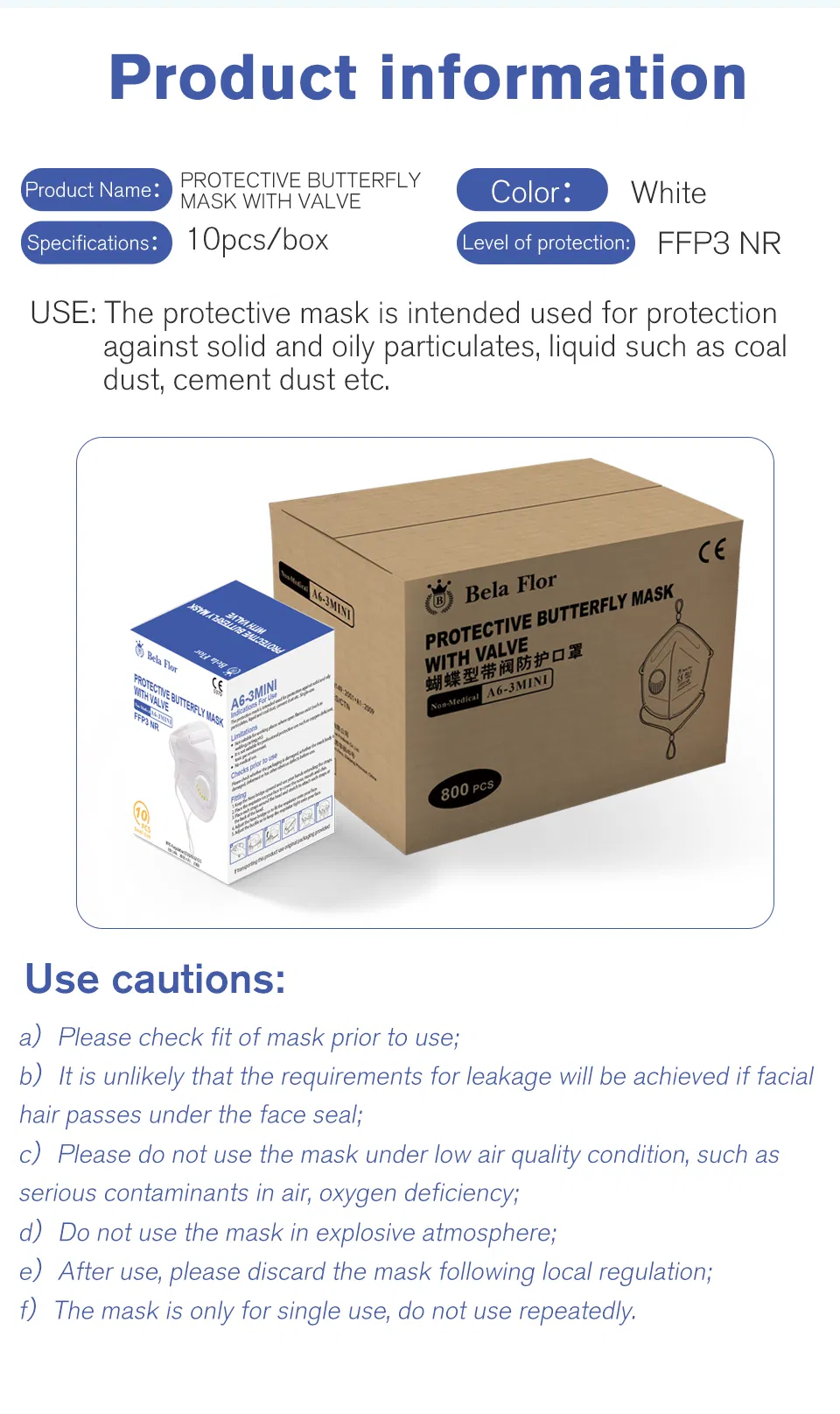 White List Manufacturer FFP3 3V Respiratory Mask Disposable Protective Butterfly Face Mask for Kids CE Aged 4-12