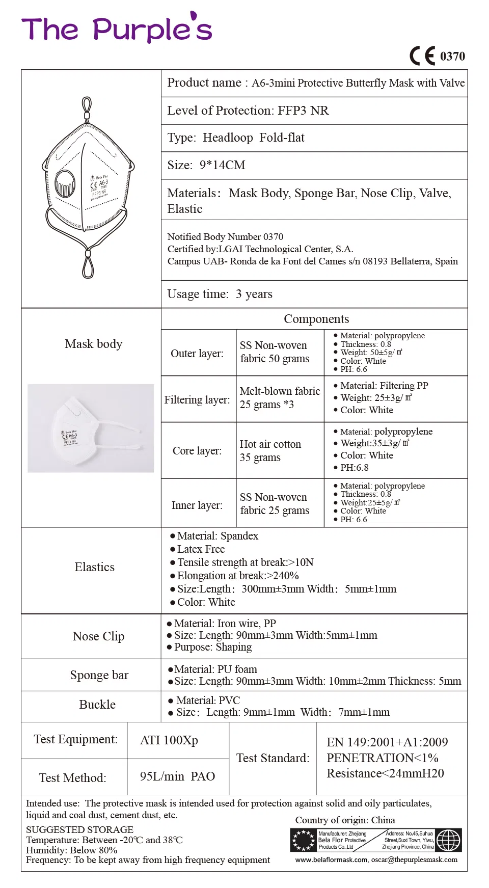 White List Manufacturer FFP3 3V Respiratory Mask Disposable Protective Butterfly Face Mask for Kids CE Aged 4-12