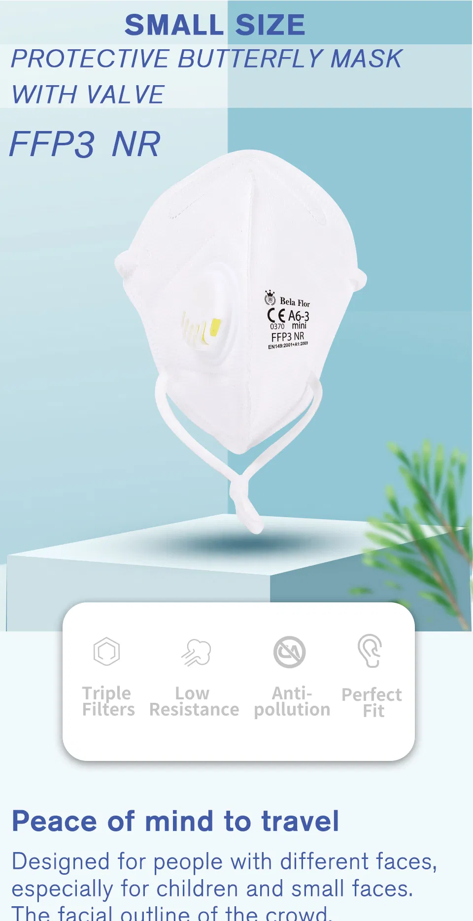 White List Manufacturer FFP3 3V Respiratory Mask Disposable Protective Butterfly Face Mask for Kids CE Aged 4-12