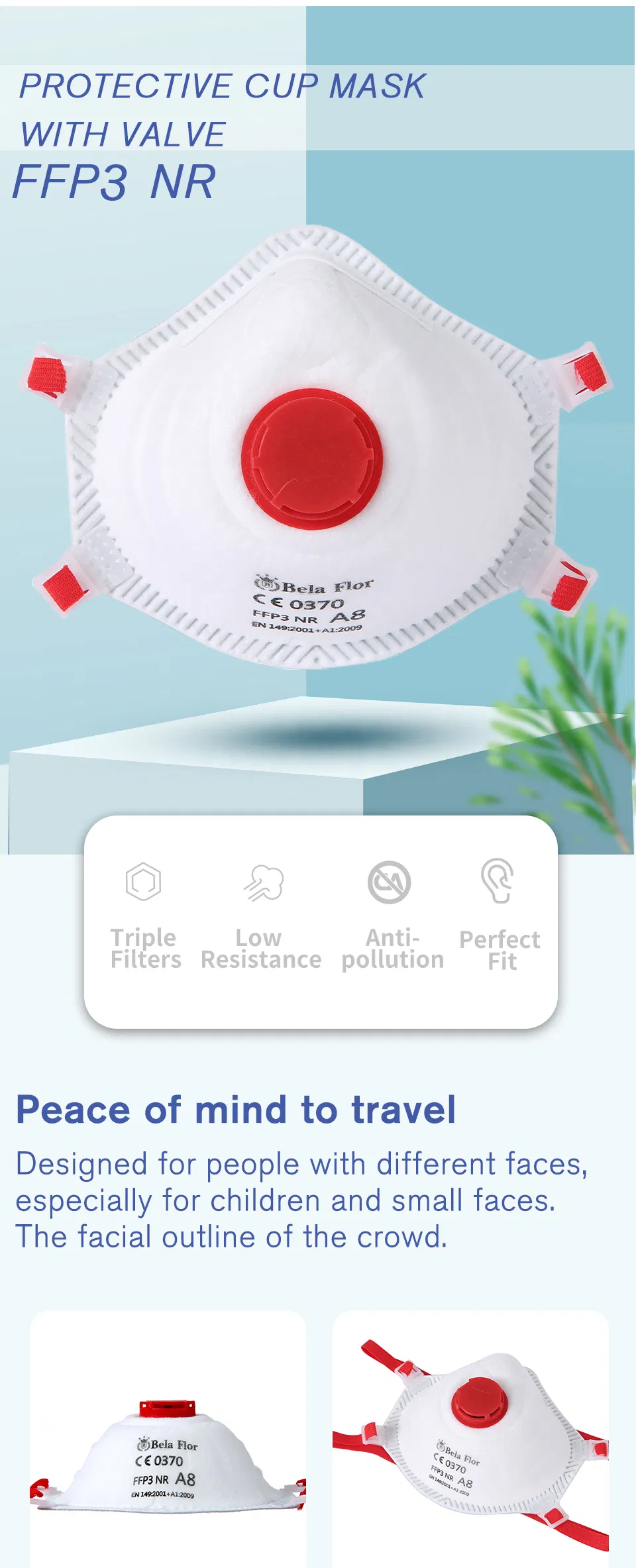 White List Manufacturer FFP3 Valved Respirator Disposable Protective Mould Face Mask CE Certified