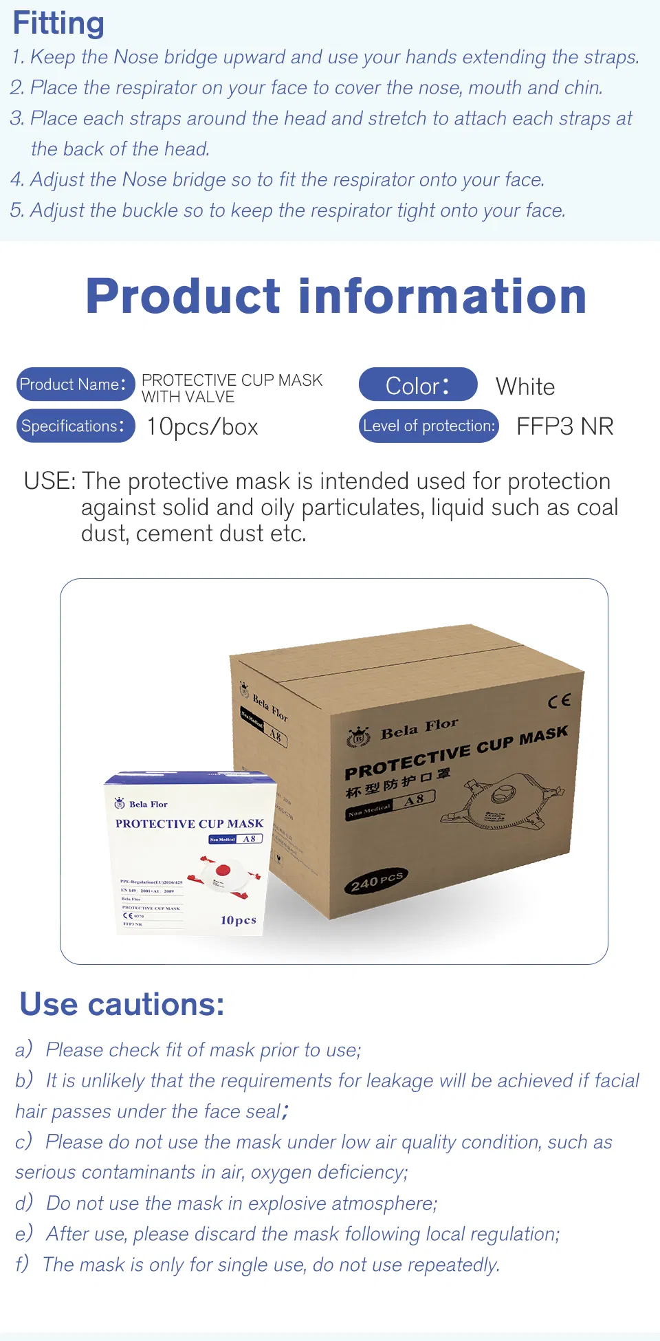 White List Manufacturer FFP3 Valved Respirator Disposable Protective Mould Face Mask CE Certified