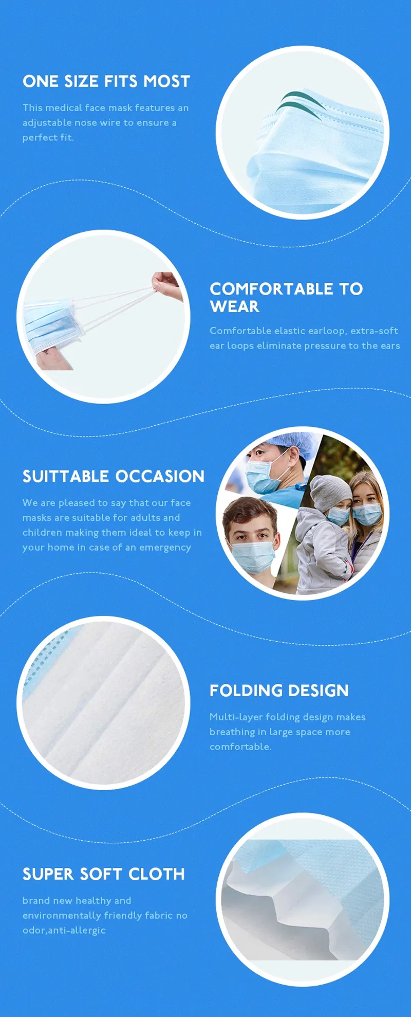 Wholesale 3ply PP Nonwoven Disposable Protective Face Mask