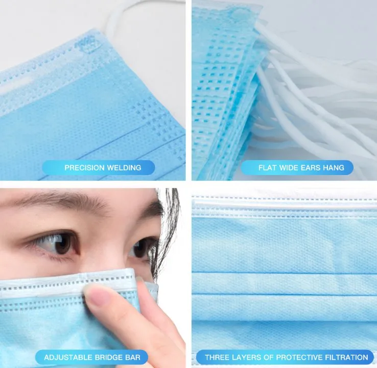 Wholesale Disposable Non Woven Face Masks, 3-Layer Meltblown Face Masks